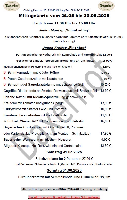 Mittags im Daxerhof ab 26.05.2025