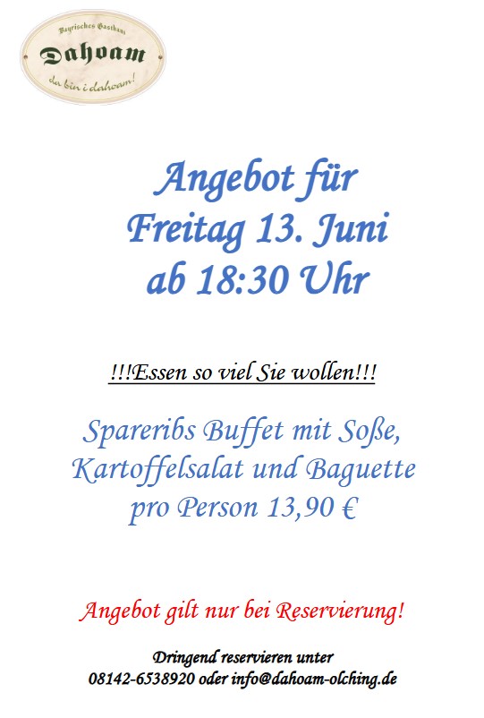 Spareribs Buffet im DAHOAM