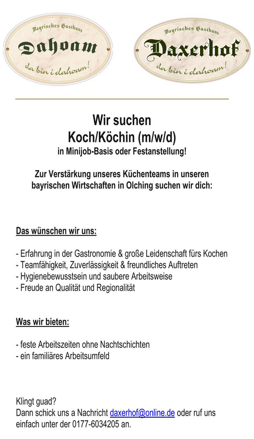Wer möchte im Daxer/Dahoam kochen …