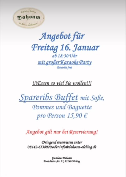 Spareribs Buffet im DAHOAM