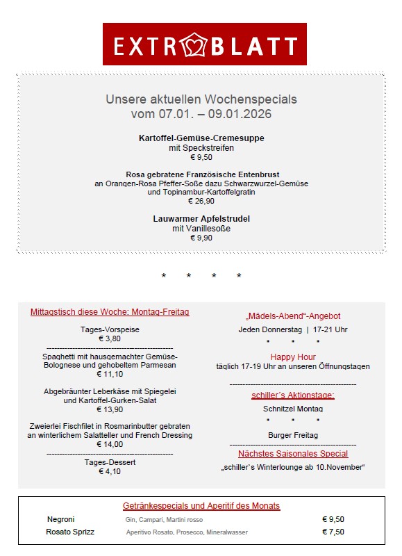 Schiller´s aktuelle Wochenspecials