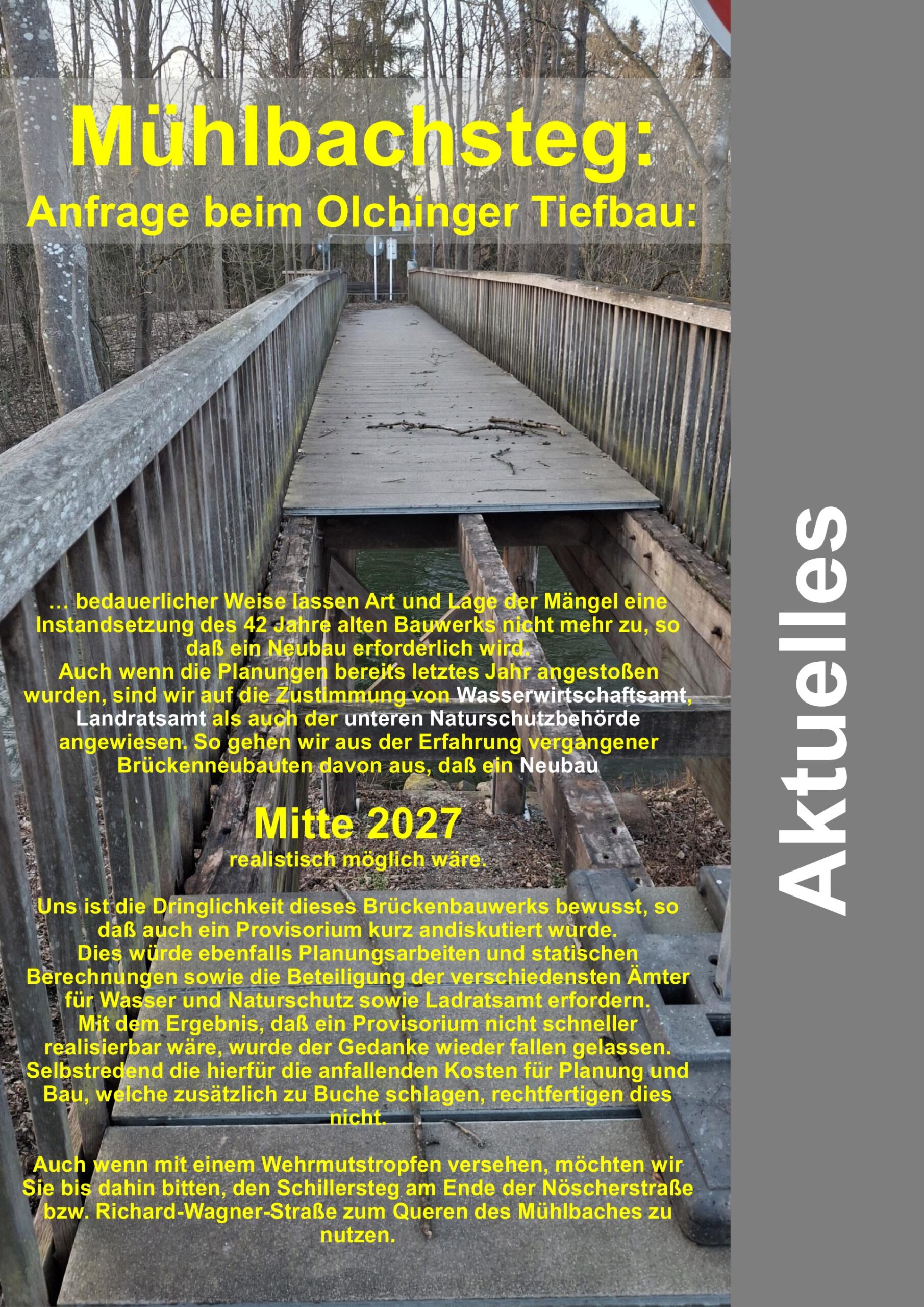 Neubau Mühlbachsteg erst 2027!