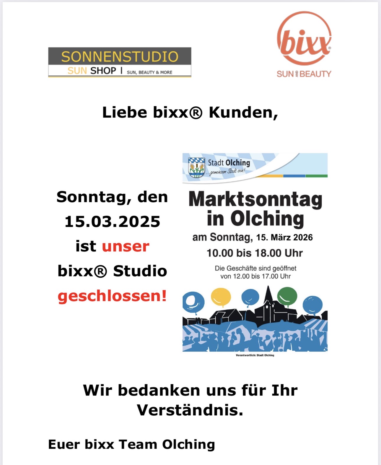 Sonnenstudio am Sonntag geschlossen