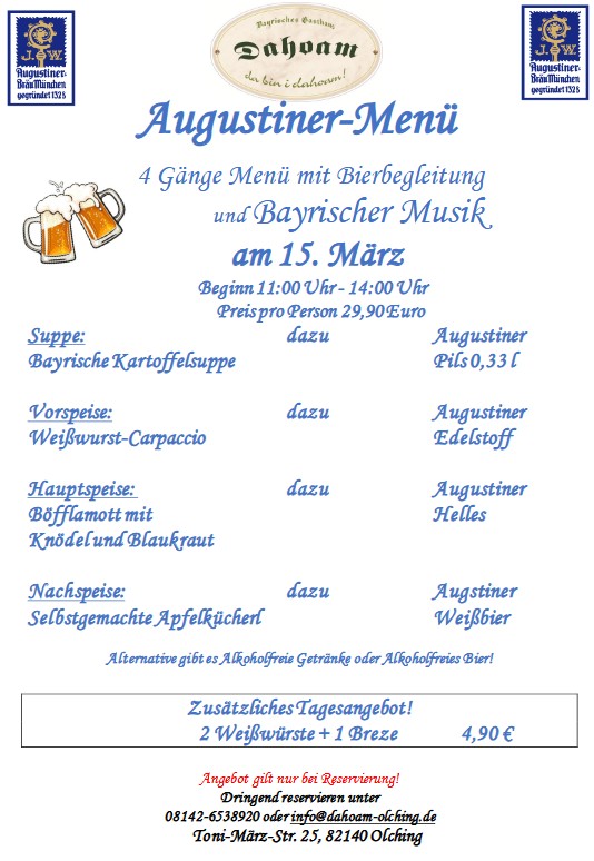 Augustiner-Menü im DAHOAM