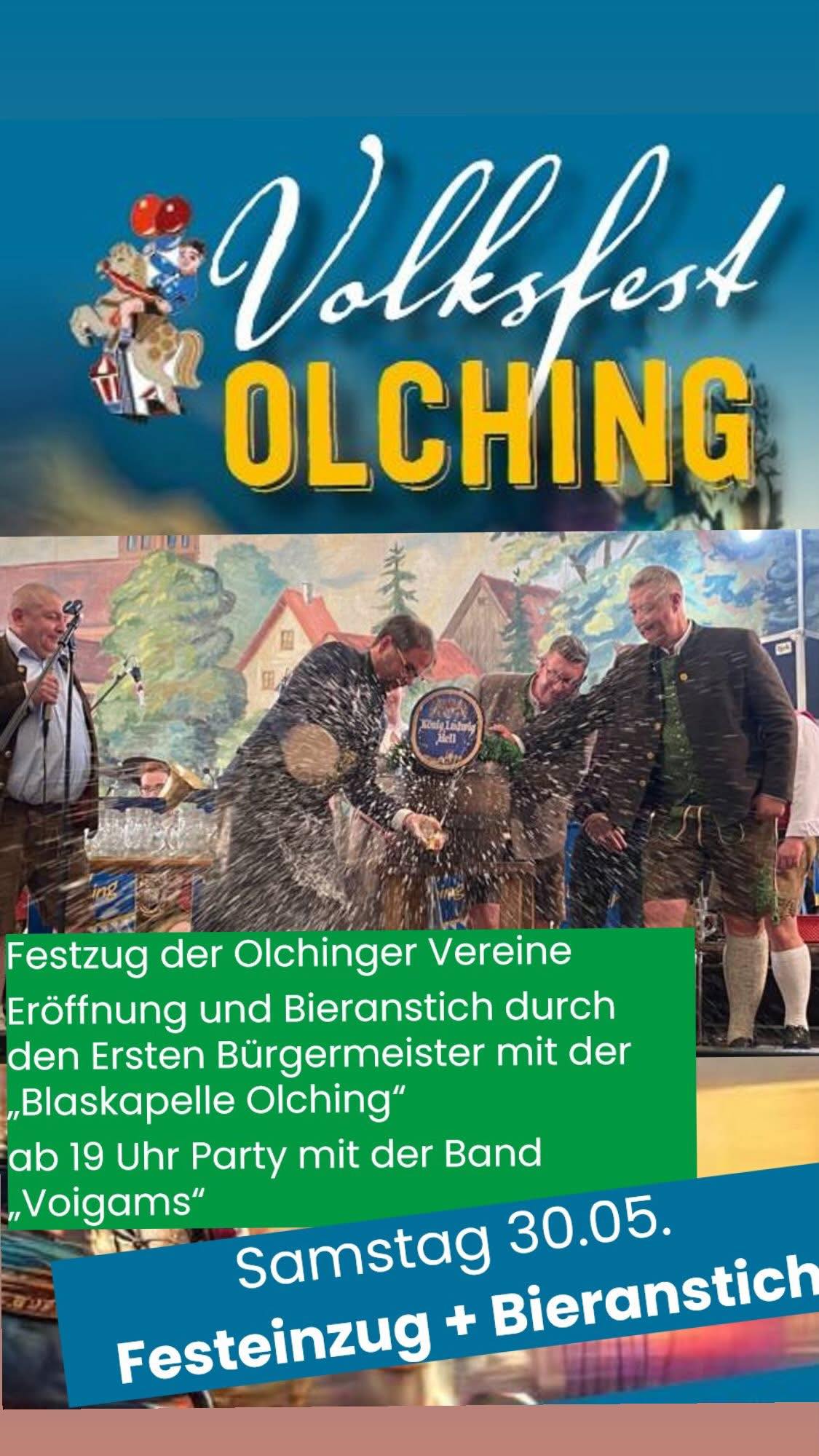 Das 74. Olchinger Volksfest findet im Jahr 2026 vom 29. Mai bis zum 7. Juni statt.