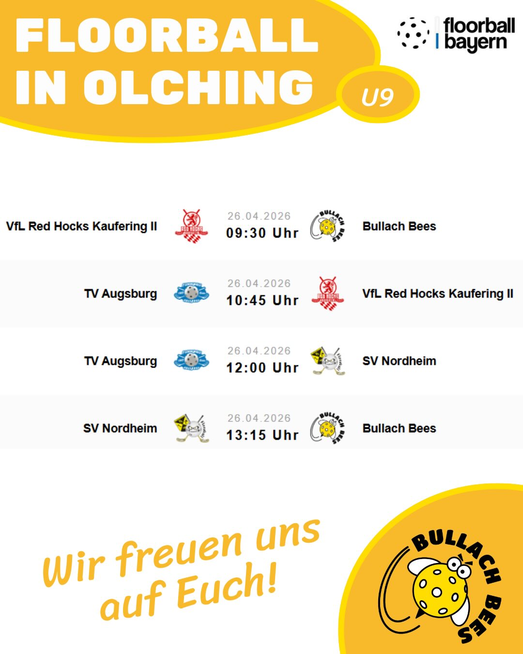 Bullach Bees Floorball ist hier: Grundschule Graßlfing. – Auch unsere kleinsten Bees werden am Wochenende ihre Saison in der Verbandsliga von @floorball_bayern beenden.