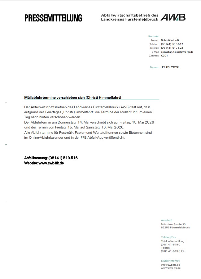 Pressemitteilung des AWB