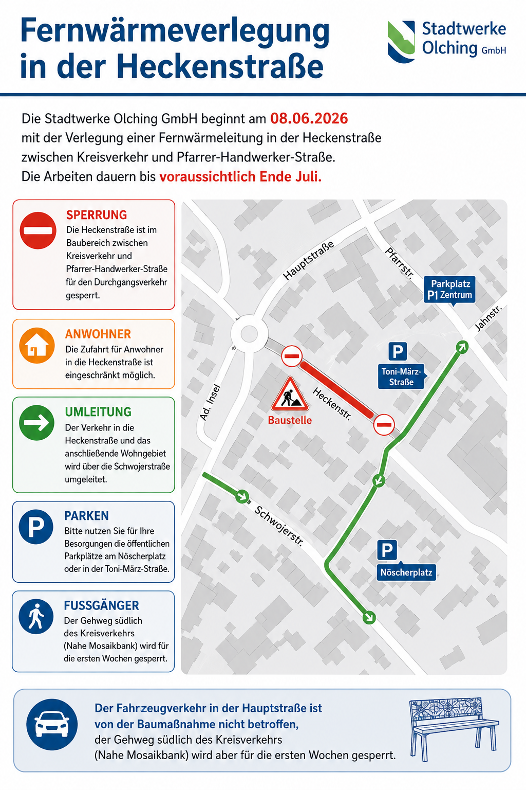 Straßensperrung und Baumaßnahme in der Heckenstraße