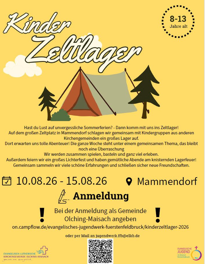Kinderzeltlager vom 10.08 bis 15.08.2026 in Mammendorf 