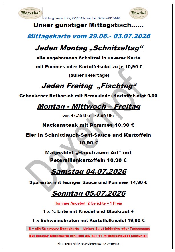 Mittags im Daxerhof vom 29.06. – 03.07.2026