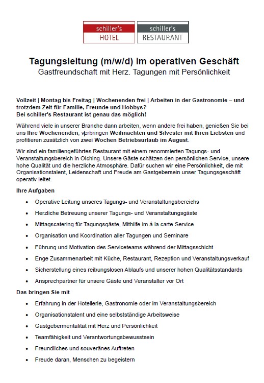 Tagungsleitung in Olching gesucht …