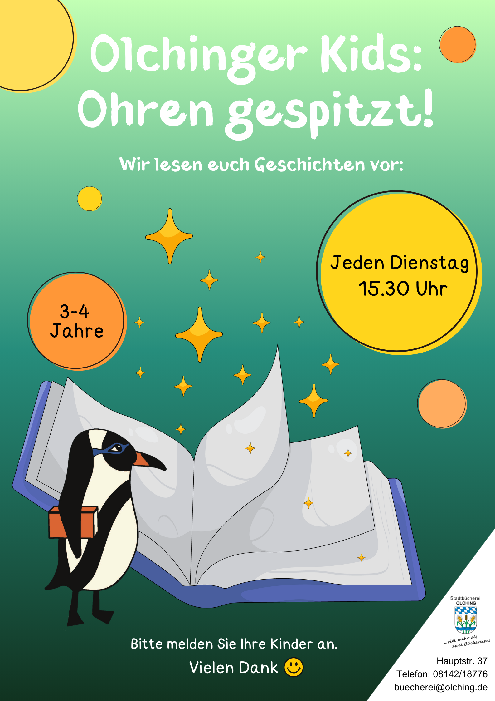 Stadtbücherei Olching: Olchinger Kids 3-4: Ohren gespitzt! wieder am nächsten Dienstag 8.9. um 15:30 Uhr